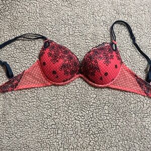 Victoria's Secret Red and Black Floral Bra